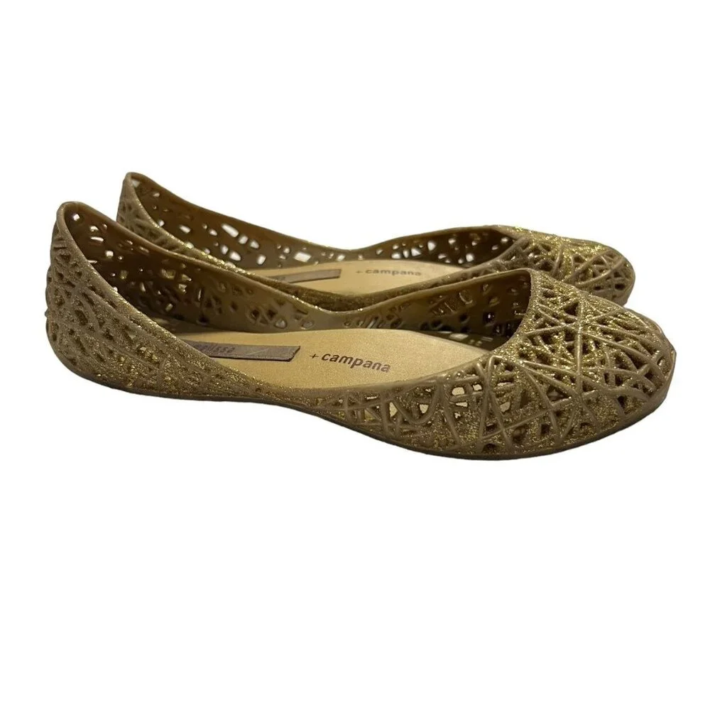 Melissa + Campana Sz 1 Zig Zag Gold Glitter Flats